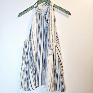 Gilli Women's Striped Big Neck Bow Dressy Sleeveless Lined Classy Top, Lg, NWOT